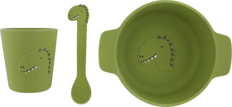 Trixie siliconen baby eetset mr. dino - perfect kraamcadeau - babyshower gift - set met lepel, beker en kom.