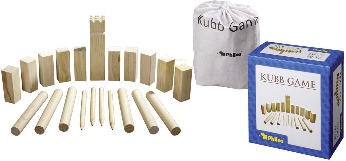 Philos dennenhouten kubb spel original 31x28cm