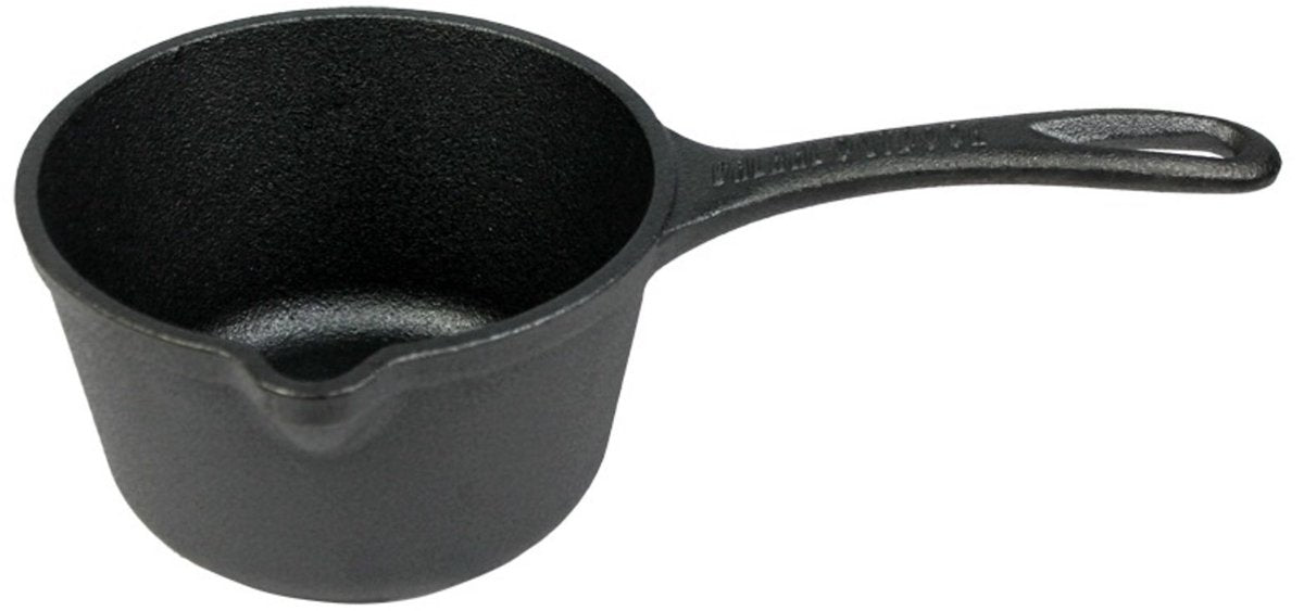 Valhal outdoor - sauspan steelpan 1l met steel - gietijzer - schenktuit - vh1l.sp