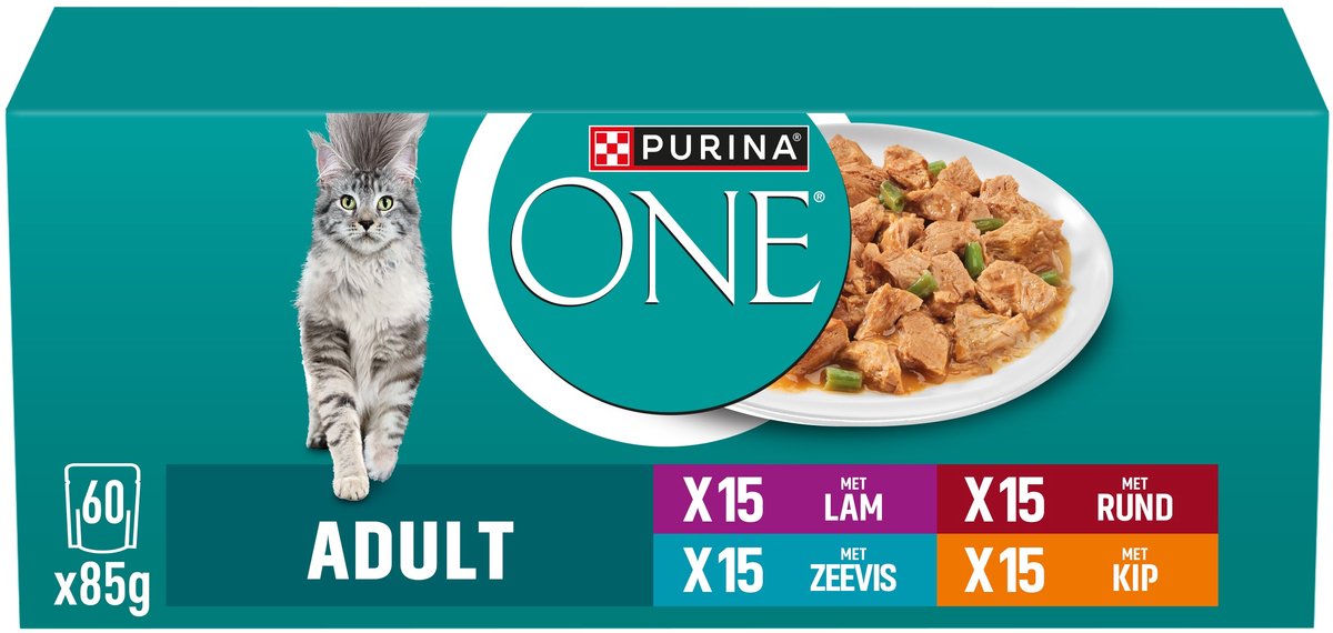 Purina one purina® one® adult - kattenvoer natvoer - lam, rund, tonijn zeevis - 60 x 85 g