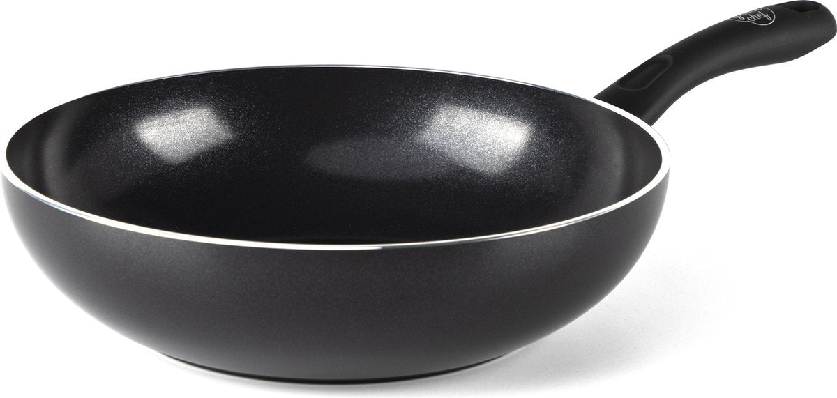 Greenchef diamond wokpan 28cm - 3.7l - pfas-vrije antikleeflaag - wokpan inductie - keramische pan - ovenbestendig tot 160°c - koelgreep - zonder deksel - zwart