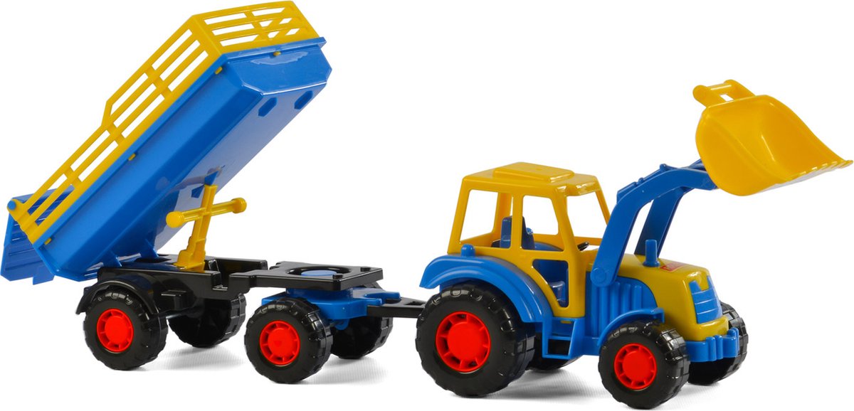 Cavallino tractor met voorlader en aanhanger blauw