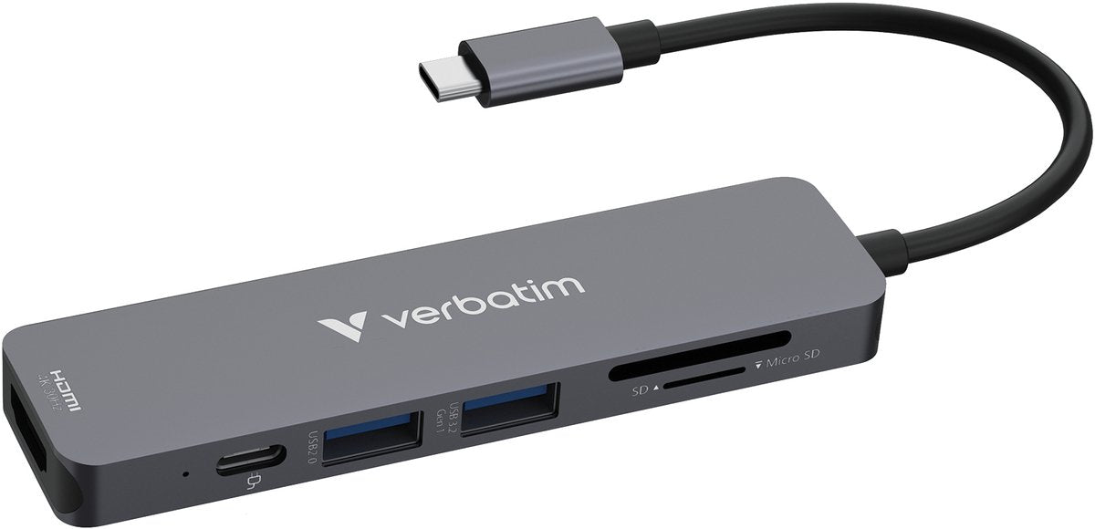 Verbatim multi port essentials - usb-c hub - usb-a 3.0 - usb 2.0 - hdmi - sd microsd