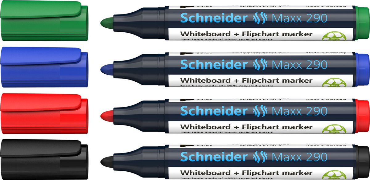 Schneider schrijfwaren schneider whiteboard stiften - maxx 290 - ronde punt - 3+1 gratis - voor whiteboard en flipover - s-129084
