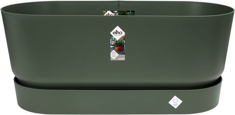 Elho greenville terrace trough met wielen - plantenbak met waterreservoir - 100% gerecycled plastic - l78 x b35 x h33.5 cm - blad groen