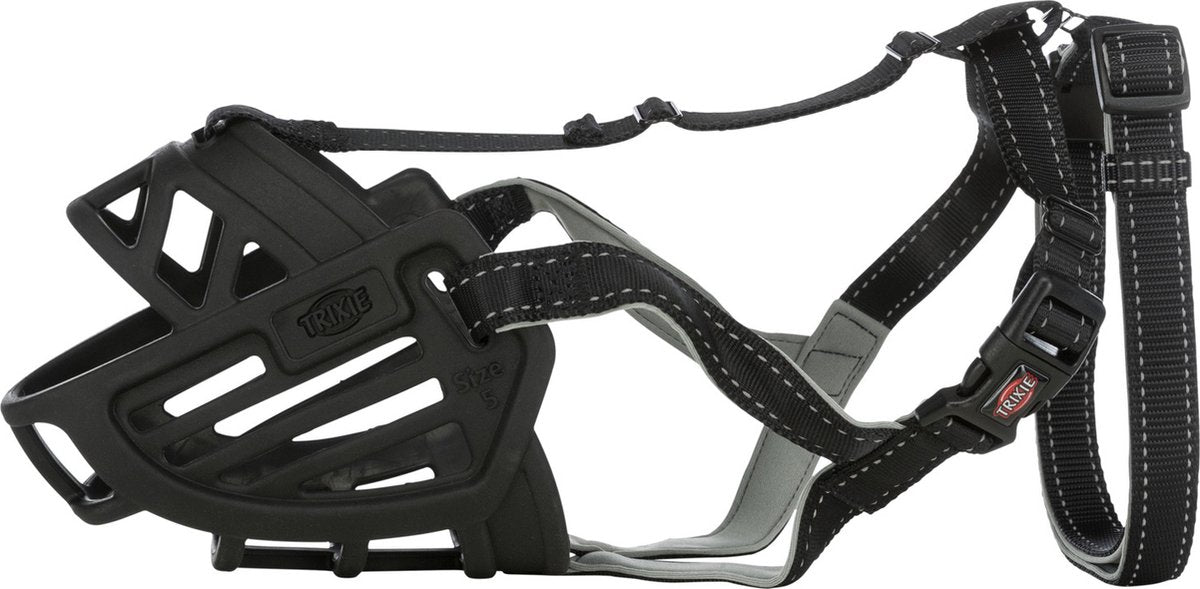 Trixie muilkorf - muzzle flex silicone - zwart - maat m-l - snuit omtrek 27 cm