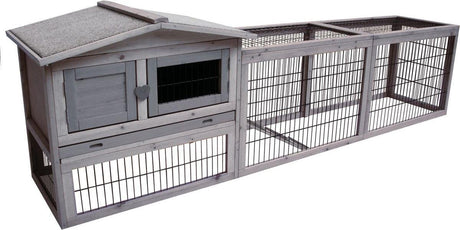 Flamingo konijnenhok met ren – extra groot konijnenhok voor buiten met nachthok en uitloopren – 230x53x70 cm – konijnenhok jumbo cottage grijs