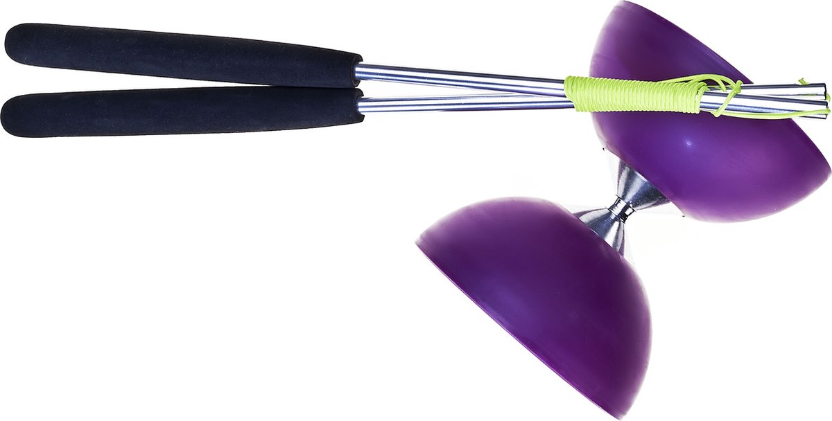 Acrobat rubber diabolo met aluminium stokken - paars