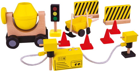 Tidlo houten poppenhuis bouwvakkers constructie materiaal, 13dlg.