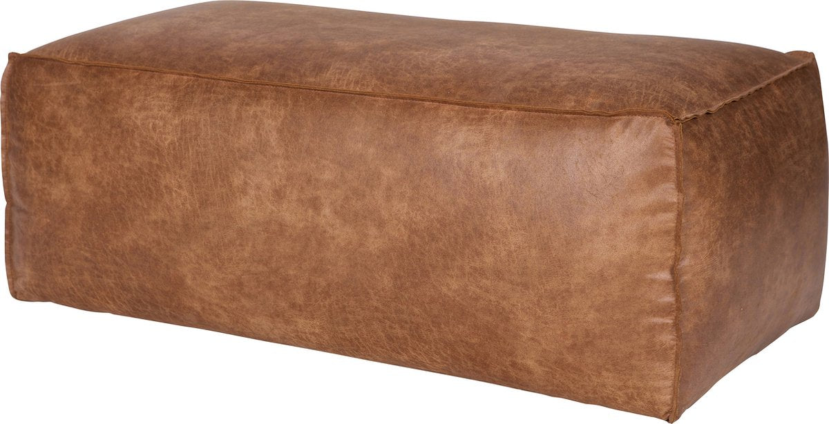 Woood rodeo poef - recycle leer - cognac - 43x120x60