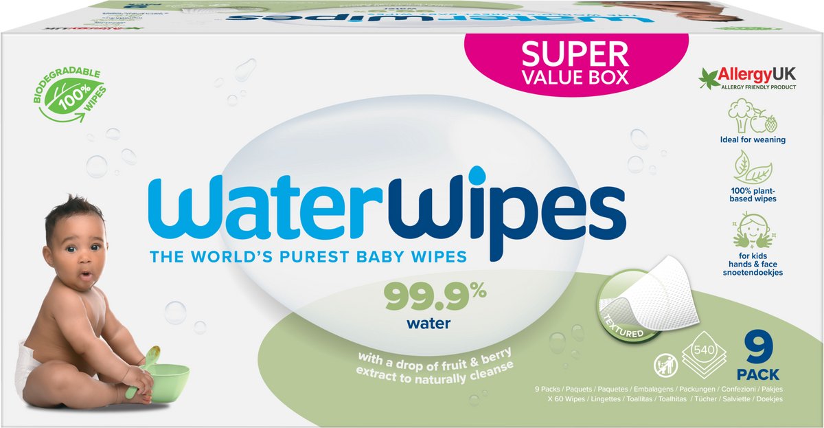 Waterwipes snoetendoekjes - 9 x 60 toetenvegers - 540 doekjes