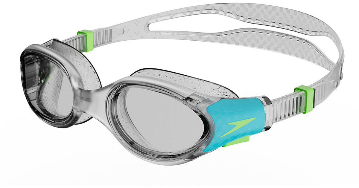 Speedo biofuse 2.0 zwembril kind - ergonomische duikbril kinderen 6-14 jaar - anti condens uv-bescherming - junior zwembril met drukknopsluiting - superzachte afdichting - clear blauw