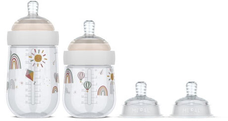 Mepal mio starterset babyflessen 3-delig - anti-koliek - spiraalontwerp voorkomt verstopping - siliconen van medische kwaliteit - sunshine rainbow