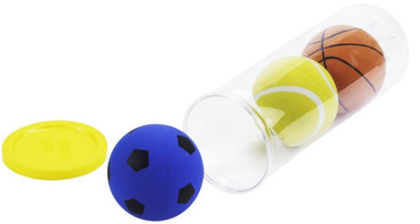 Engelhart high bounce ballen 3 stuks – sport print (tennis voetbal basketbal) ø6 cm – stuiterballen in koker – set van 3 speelballen voor actief spel –