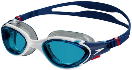Speedo biofuse 2.0 zwembril - ergonomische duikbril volwassenen - anti condens uv-bescherming - professionele zwembril met drukknopsluiting - superzachte afdichting - blauw wit