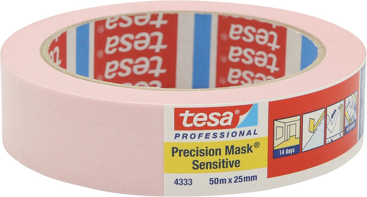 Tesa professional tesa precision sensitive - masking tape - 50m x 38mm - roze - washi papier - verwijderbaar