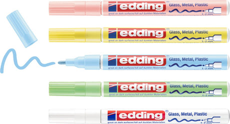 Edding 751 glanslakmarkers – 5 pastelkleurige verfstiften – ronde punt van 1-2 mm