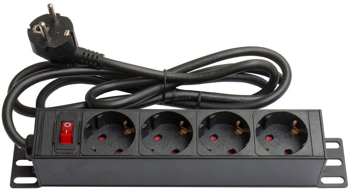 Good connections 10'' stekkerdoos - cee 7 7 - 4x cee 7 3 - met schakelaar zwart - 1,8 meter