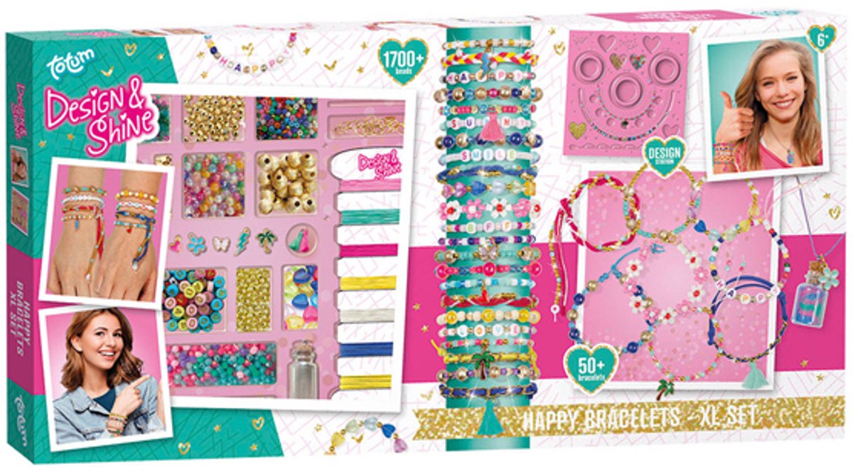 Totum xl armbandjes knutselset - 50 armbandjes maken 1700+ stuks - design shine happy bracelets fashion knutselset cadeau tip creatief speelgoed meisjes vanaf 6 jaar