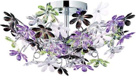 Rl live your light reality flower - plafondlamp - chroom - excl. 4x e14 4w - diameter 560 mm - chroom - multi kleurige en heldere blaadjes