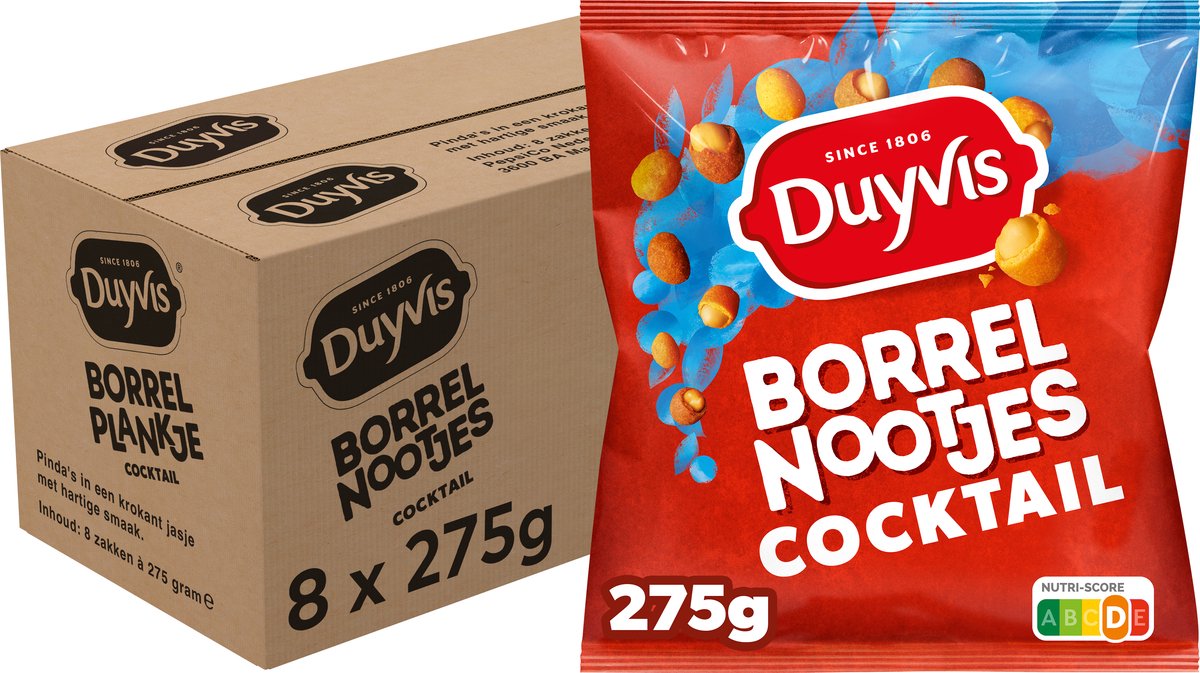 Duyvis borrelnootjes cocktail - pinda noten - 8 x 275 gram