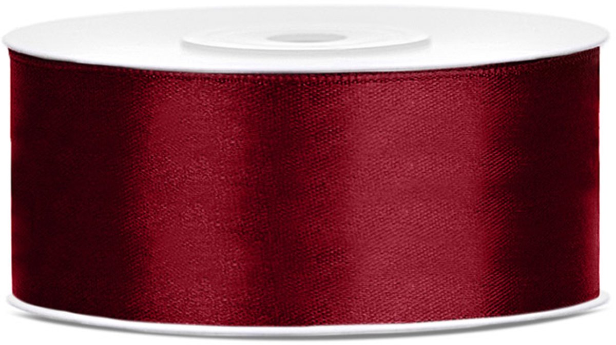 Partydeco - satijn lint bordeaux rood 25mm rol 25m