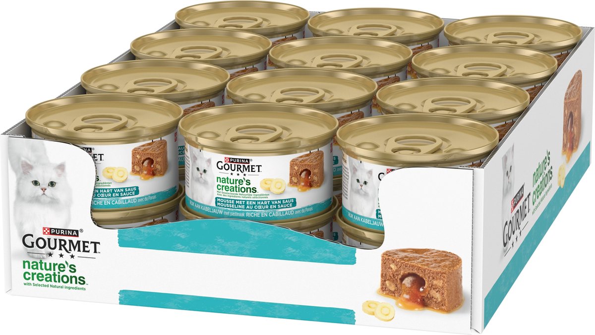 Gourmet nature's creations mousse - 24 x 85 g - kabeljauw en pastinaak - hart van saus - kattenvoer natvoer