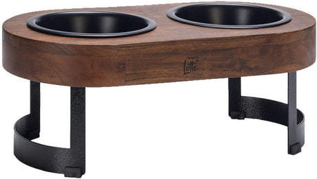 Designed by lotte mavira voerbak drinkbak hond - verhoogde dinerset eetbak waterbak hond - hout rvs - zwart - 2x800 ml