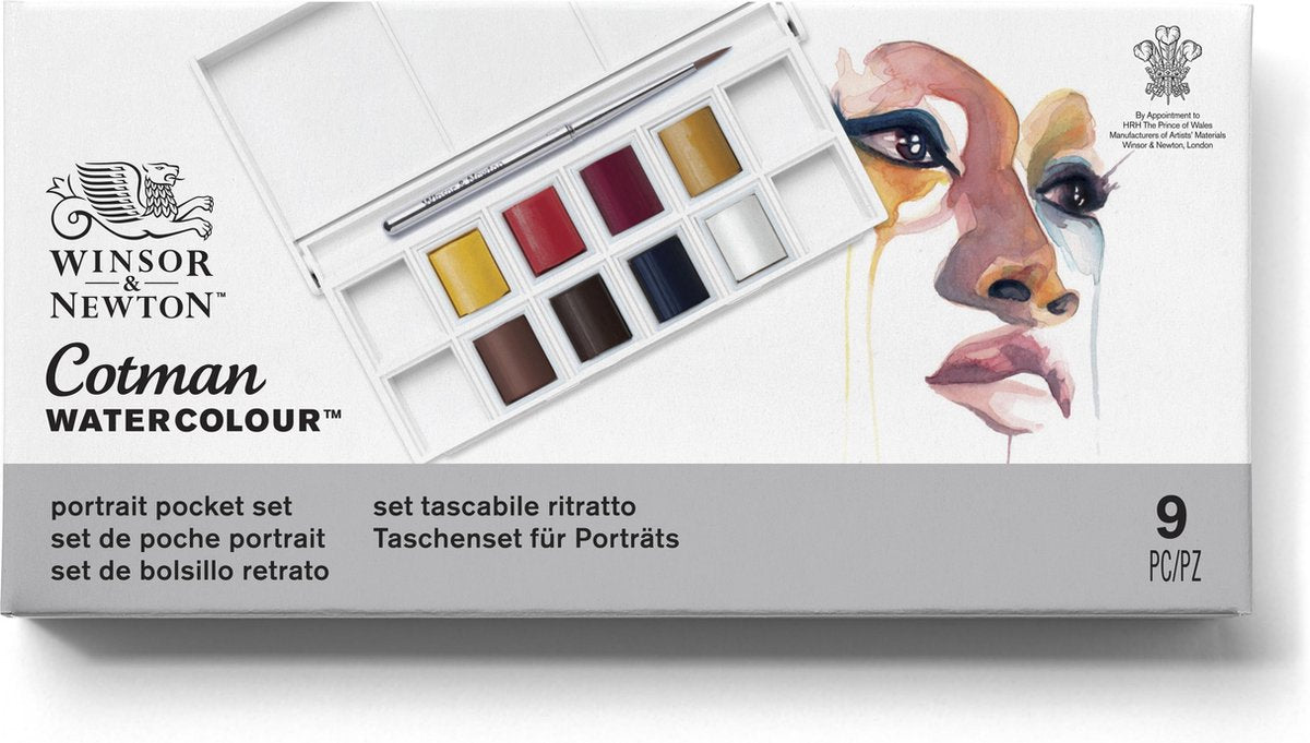 Winsor newton 0390670 cotman aquarelverf set – portrait pocket set – 8 halve napjes waterverf – compact aquarelpalet met penseel