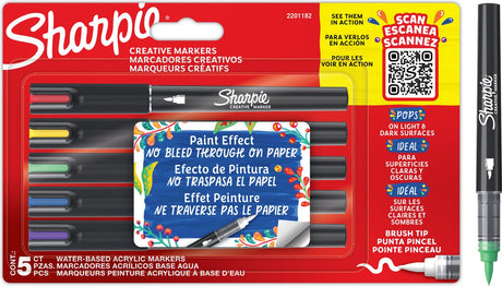 Sharpie creative marker acrylverfmarkers | brushtip | verfmarkers op waterbasis | inkt loopt niet door en geschikt voor de meeste oppervlakken | diverse kleuren | 5 stuks