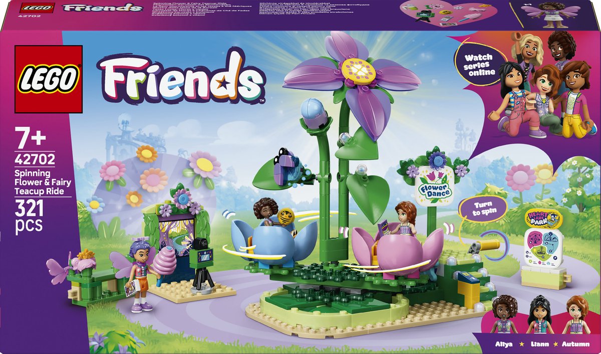 Lego friends draaiende theekopjesattractie met bloementhema speelgoed voor kinderen vanaf 7 jaar 42702