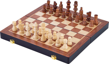 Engelhart schaakspel deluxe inklapbaar – houten schaakset van essenhout – luxe bruin schaakbord 30 x 30 x 5,5 cm – opklapbaar compact –