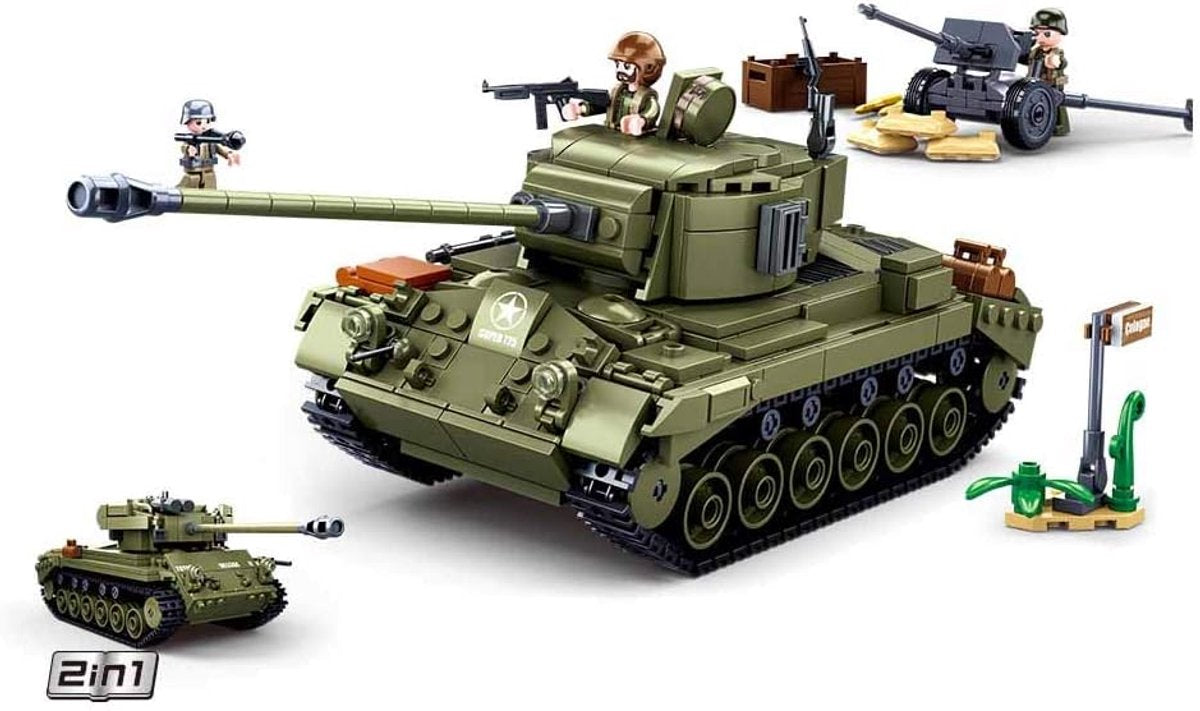 Sluban army wwii m26 pershing tank bouwspeelgoed – constructiespeelgoed modelbouw – bouwdoos met 742 bouwstenen – m38-b0860 vanaf 8 jaar