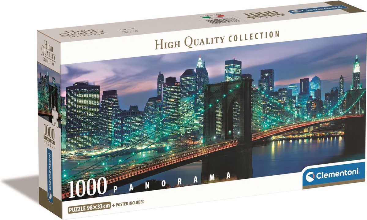 Clementoni - puzzel - 1000 stukjes - panorama new york brooklyn bridge - puzzel voor volwassenen - high quality collection