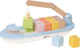 Classic world houten blokkenboot met kraan, 13dlg.