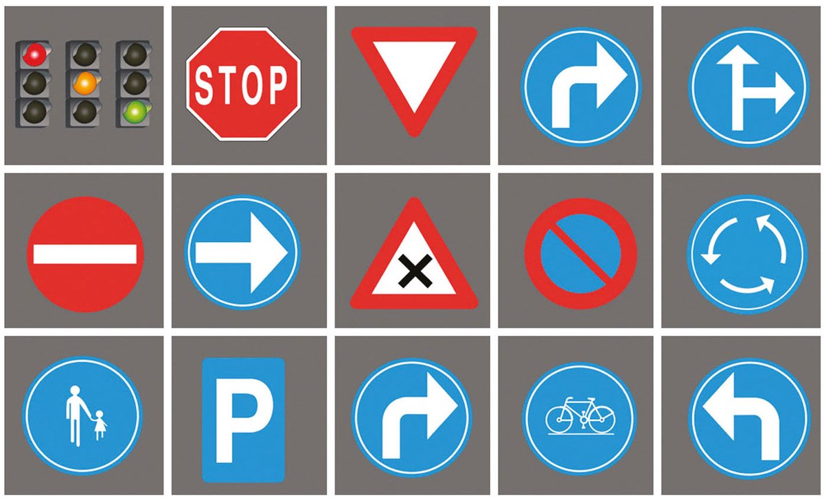 Merkloos sans marque verkeersborden tegels speelkleed, 15st..