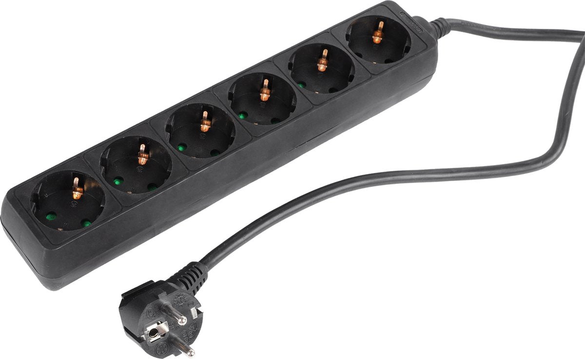 Q-link stekkerdoos - 6-voudige verlengkabel met randaarde - 3 x 1.5 mmâ² - 5 m - zwart