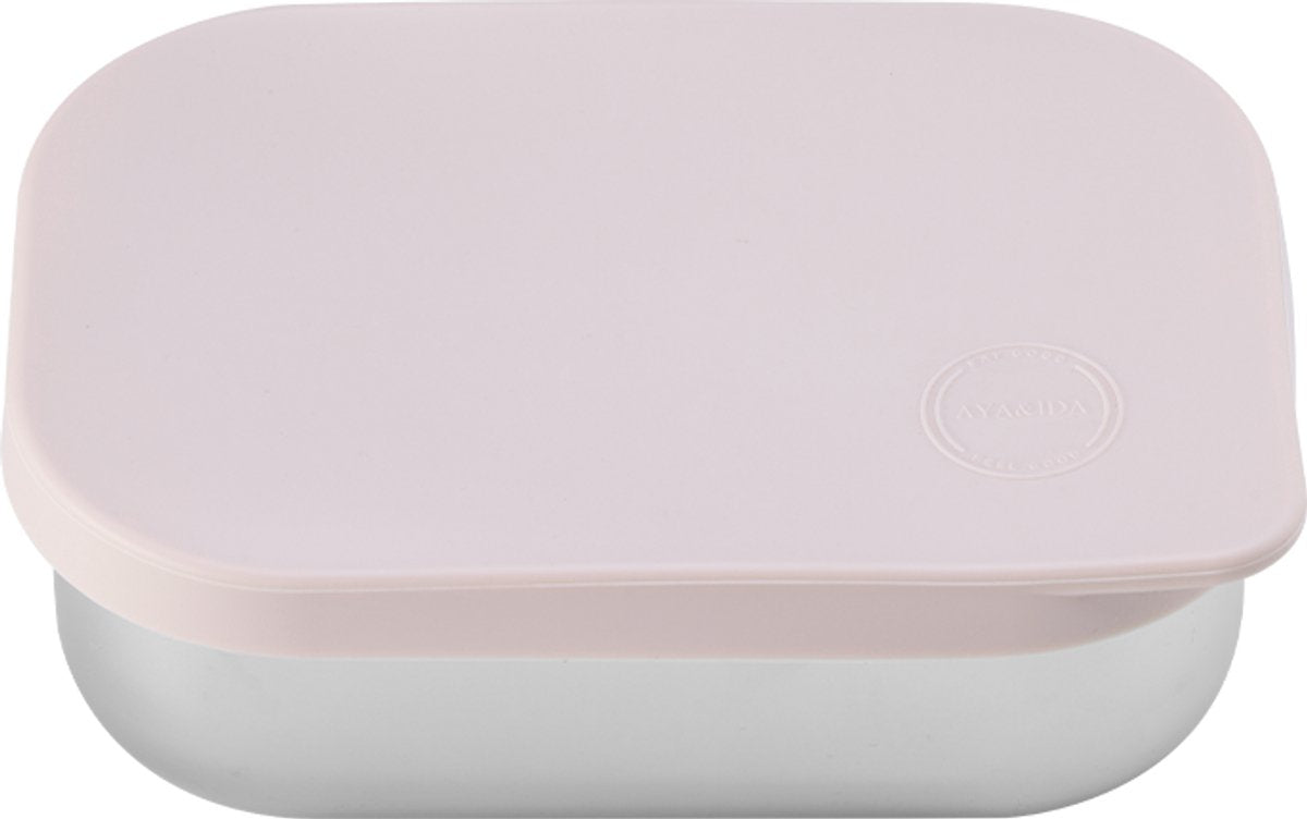 Aya ida aya ida - lunch box - opbergdoos - meenemen - brood - lunch - salade - rvs- siliconen deksel - 900ml - soft rose