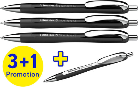 Schneider schrijfwaren schneider balpen - slider rave trend - penpunt xb - assorti doos 3 + 1 gratis - s-132584