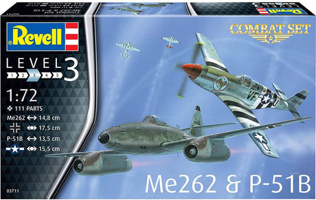 Revell modelbouwpakket vliegtuigen - 03711 combat set messerschmitt me262 - p-51b mustang plastic - 1:72 - modelbouw