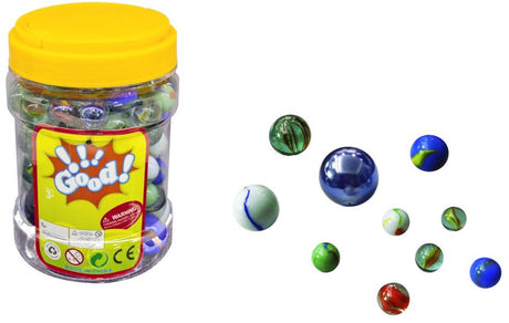 Amuuso good! glazen knikkers in pot - knikkerset met diverse formaten en kleuren - inclusief bonken - buitenspeelgoed - 3+ jaar