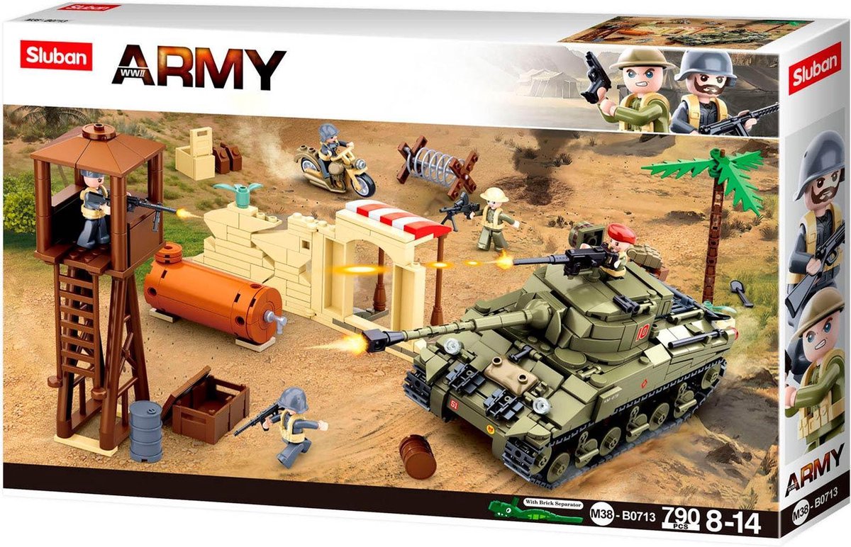 Sluban army wwii leger grote veldslag - bouwspeelgoed modelbouw bouwdoos met 790 bouwstenen - m38-b0713 vanaf 8 jaar