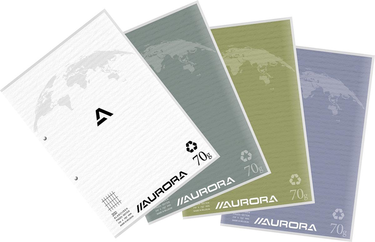 Aurora cursusblokken - geruit - recycled - 70g - a4 - 100 vel - 10 schrijfblokken