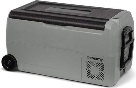 Steamy -e dual zone roller elektrische compressor koelbox op wielen - 32 liter - 12v en 230v - voor auto en camping - grijs