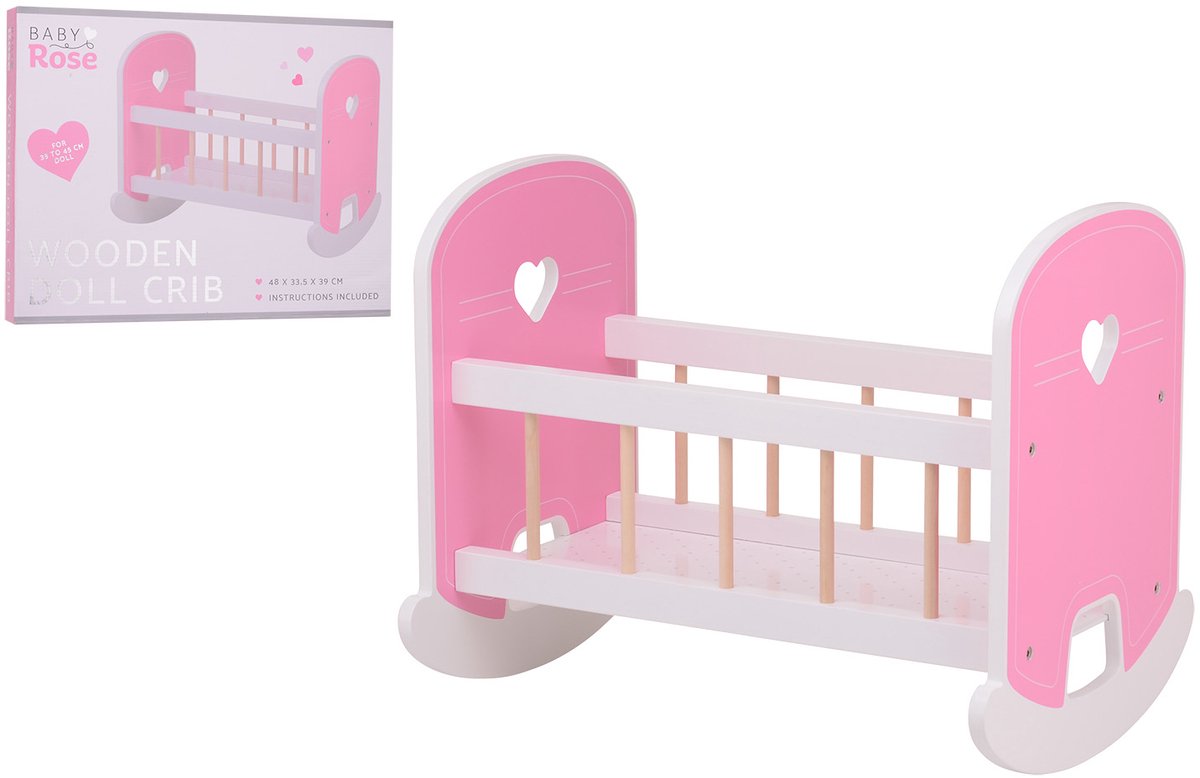 Johntoy houten poppenwieg baby rose schommelwieg speelgoedbed.
