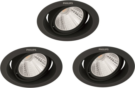 Philips led philips pomeron inbouwspot - sceneswitch - 5w - warmwit licht - zwart - multi-pack 3 stuks