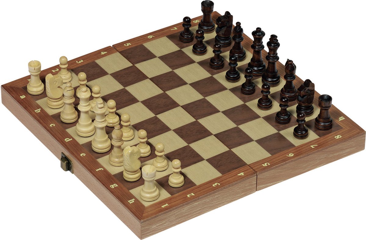Goki schaakbord - schaakspel - houten schaakset - plooibaar - vanaf 12 jaar