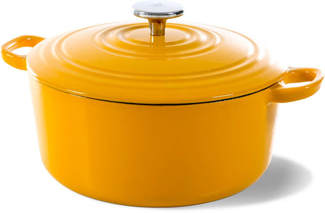 Bk bourgogne braadpan gietijzer 24cm 4.2l - inductie braadpan - gietijzeren braadpan - ovenbestendig tot 230 graden - deksel met druipringen - wit geëmailleerde binnenkant - sunny yellow