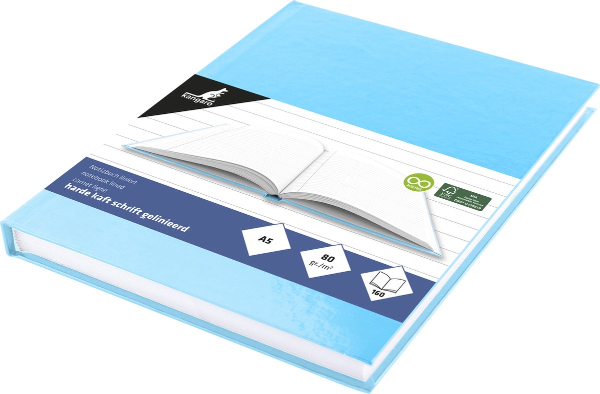 Kangaro schoolschrift - a5 - lijn - 160 pagina's - 80 grams - harde kaft - pastel blauw - k-5387