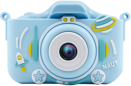 Vision products digitale kindercamera met silicone beschermhoes space voor 4-10 jaar met selfie spelletjes - foto video - blauw